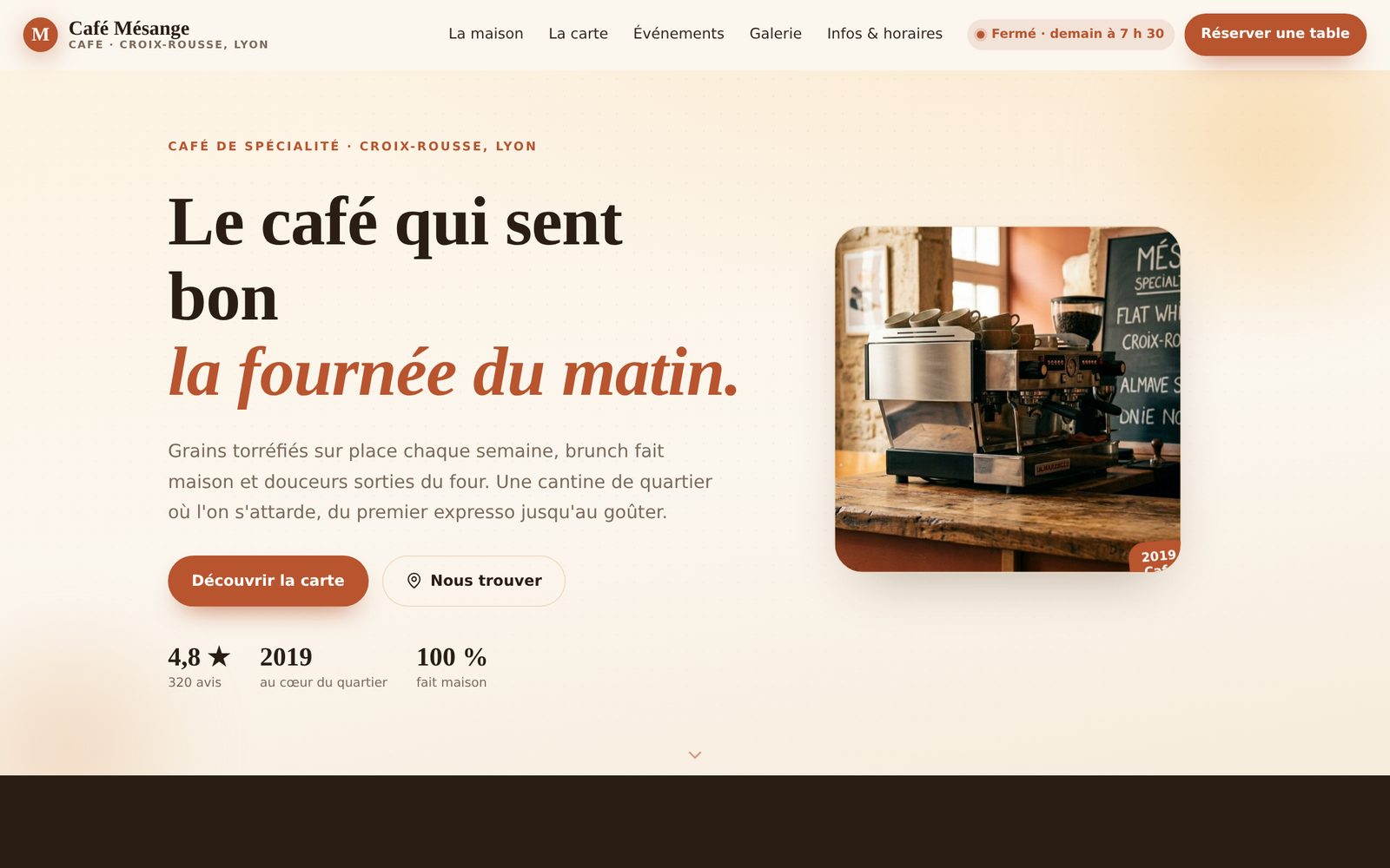 Aperçu du site Café Mésange