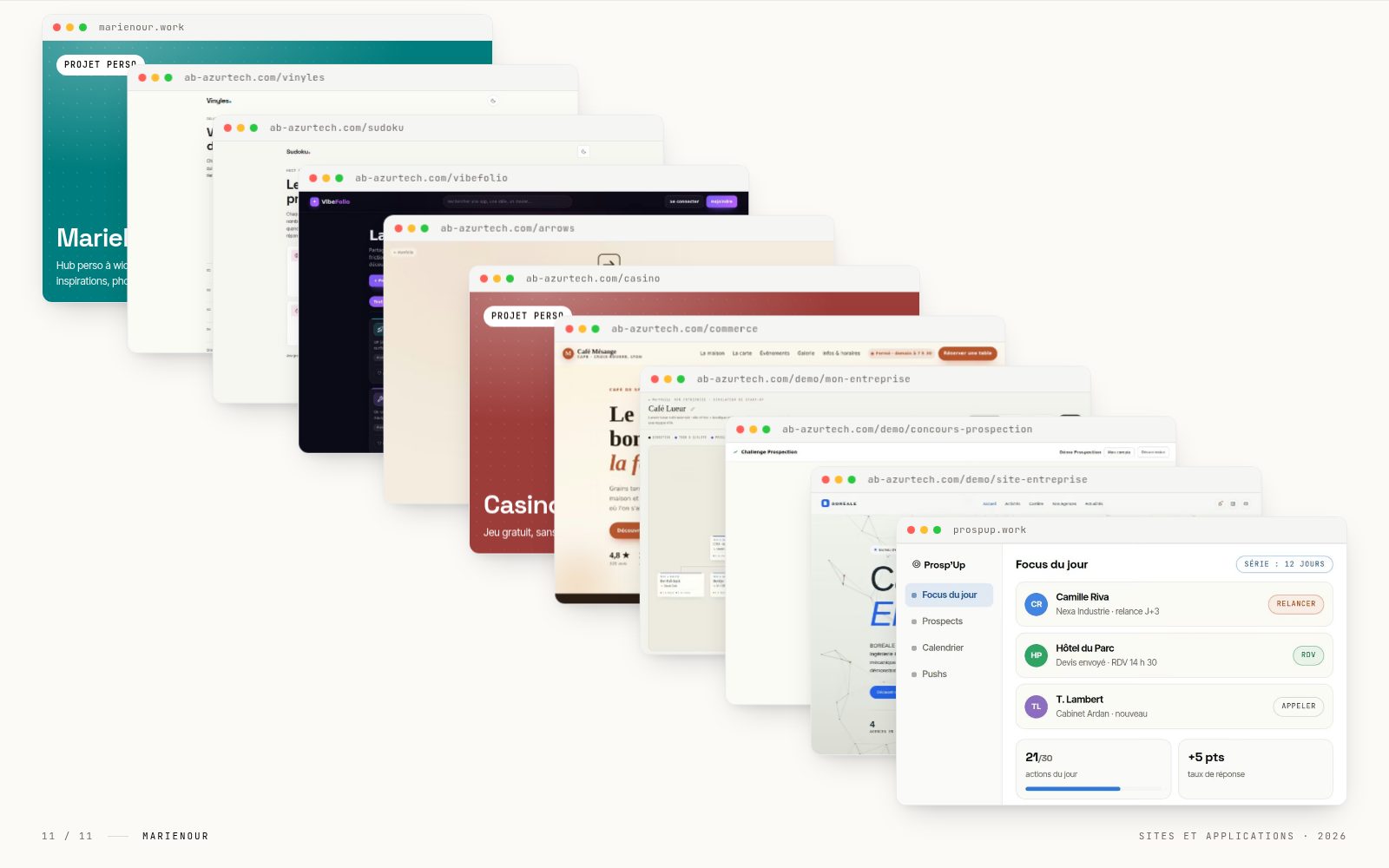 Le catalogue des applications du studio, présentées en fenêtres
