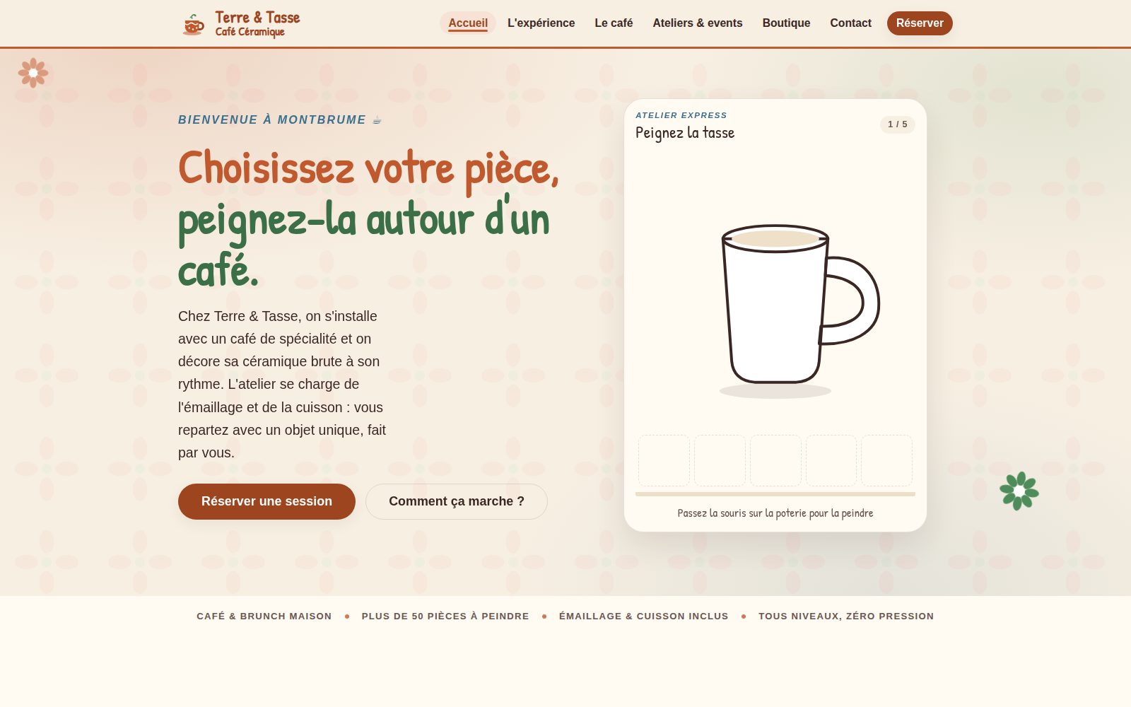 Aperçu du site Terre & Tasse · Café céramique · d'après un site livré